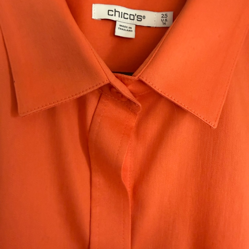 Chico's Coral Button Down Shirt | Classic Effortless Style - Picture 5 of 12